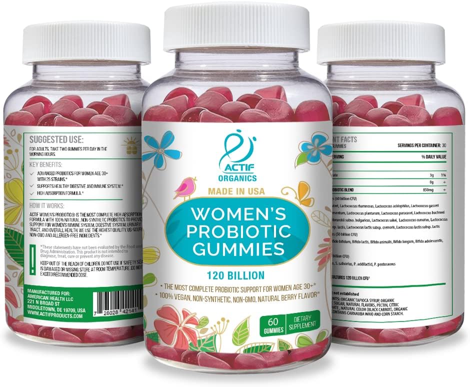 ACTIF Women’s Probiotic Gummies Maximum Strength 120 Billion CFU - 60 Gomitas Sabor Fresa
