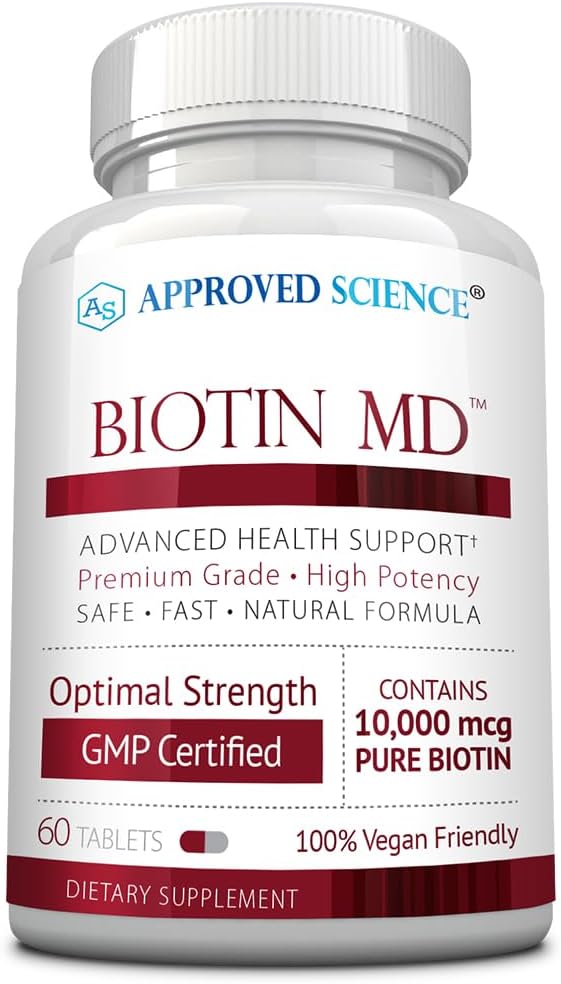 Approved Science Biotin MD - 10.000 mcg de Biotina por Dosis - 180 Comprimidos Veganos