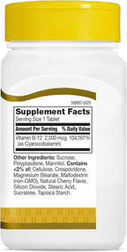 B-12 2500 mcg Comprimidos de Disolución Rápida, Sabor Cereza, 110 Comprimidos