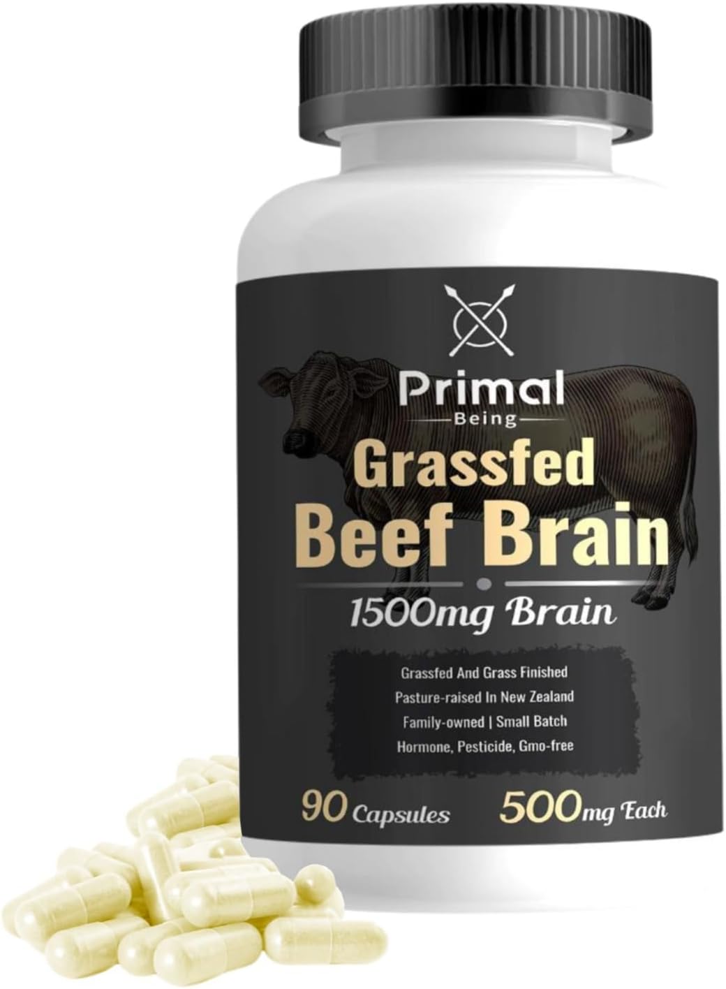 Primal Being Cerebro de Res de Pasto - 90 Cápsulas, 1500mg por Dosis