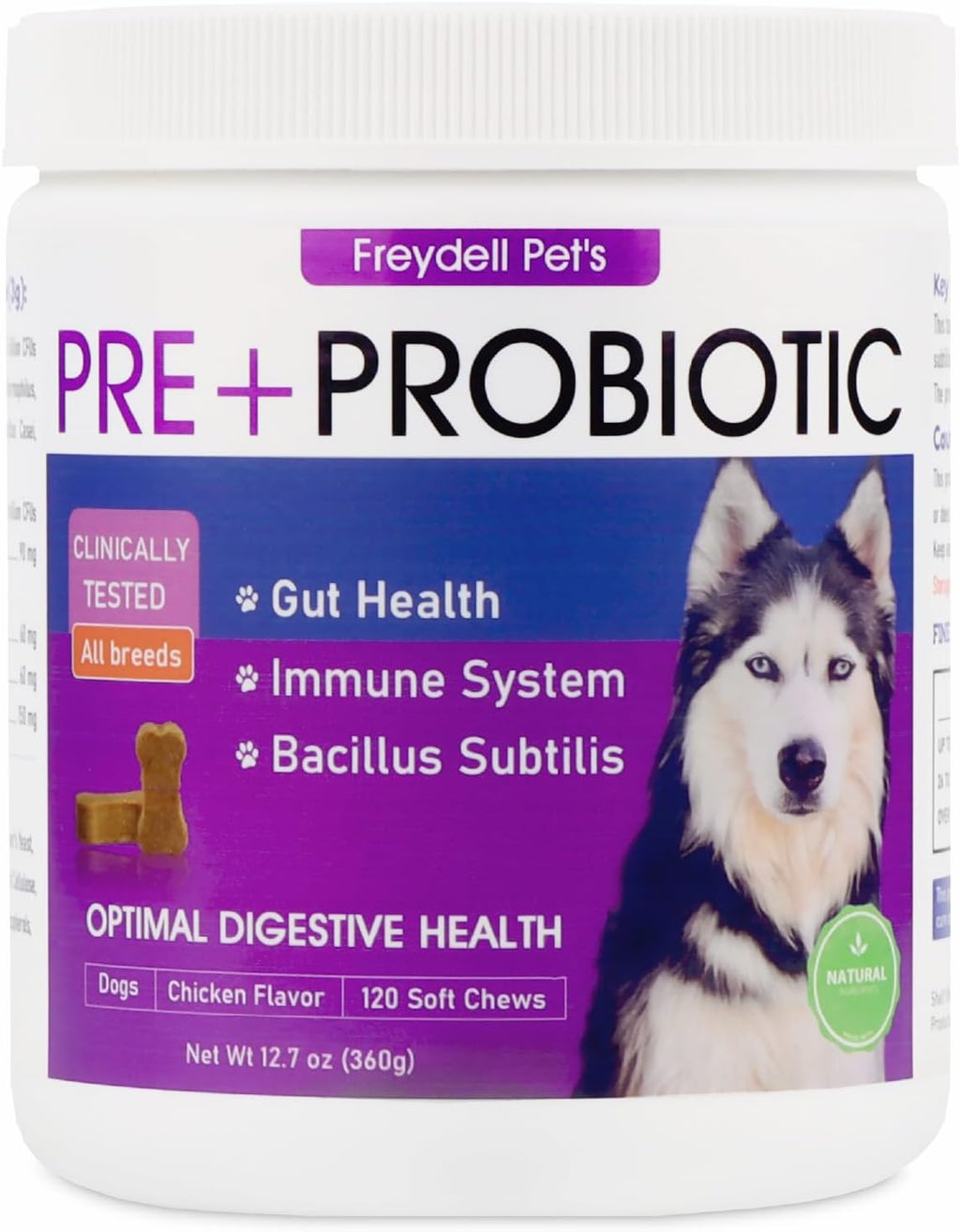 Freydell Pets Probióticos para Perros – Enzimas Digestivas, Prebióticos y Fibra – Salud Intestinal – 120 Chews
