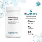 Supersmart Bifidobacterium Longum (BB536) 6 mil millones UFC - Probiótico y Prebiótico, 60 Cápsulas DR
