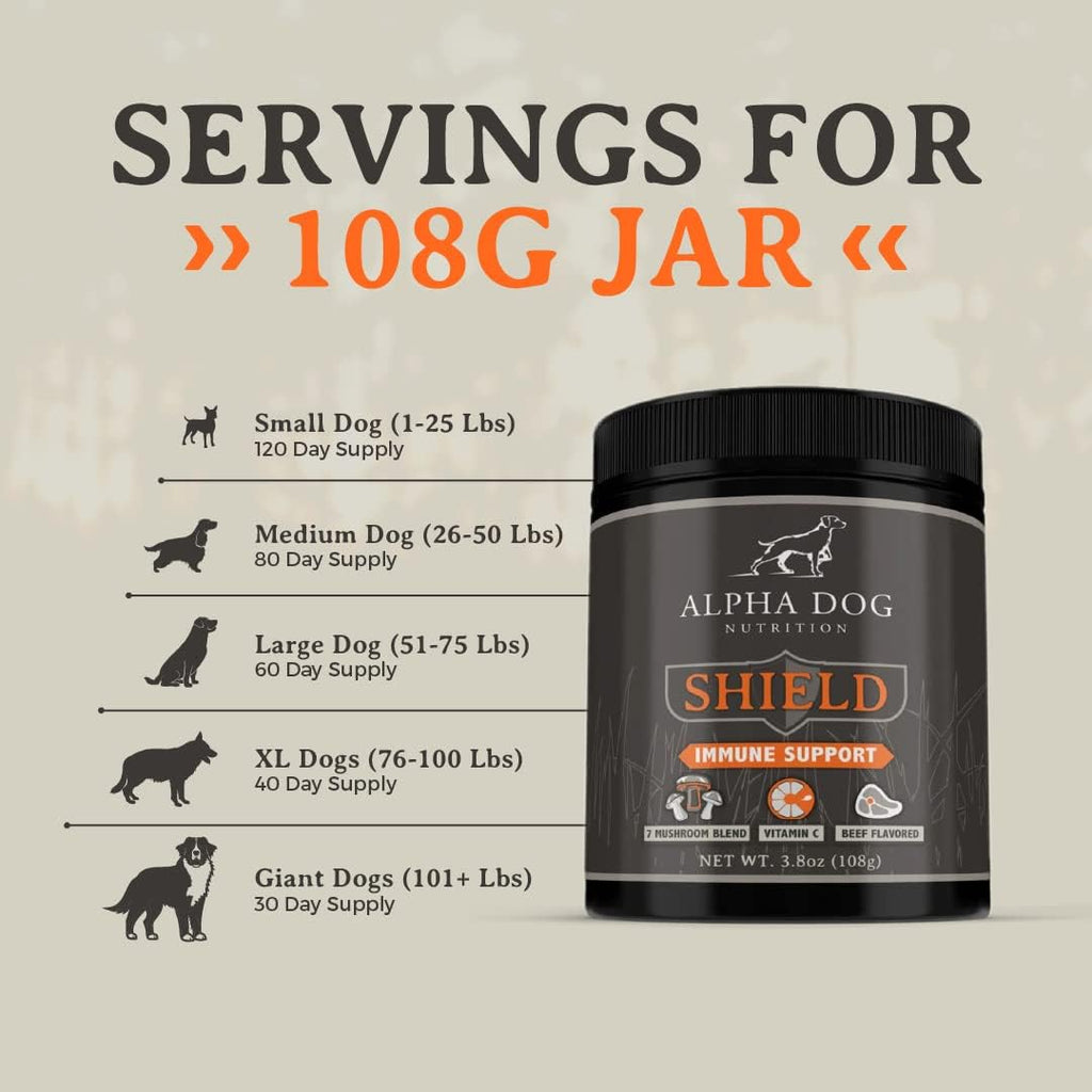 Shield Allergy Immune Support para Perros Pequeños - Polvo de Setas y Vitamina C - 108g