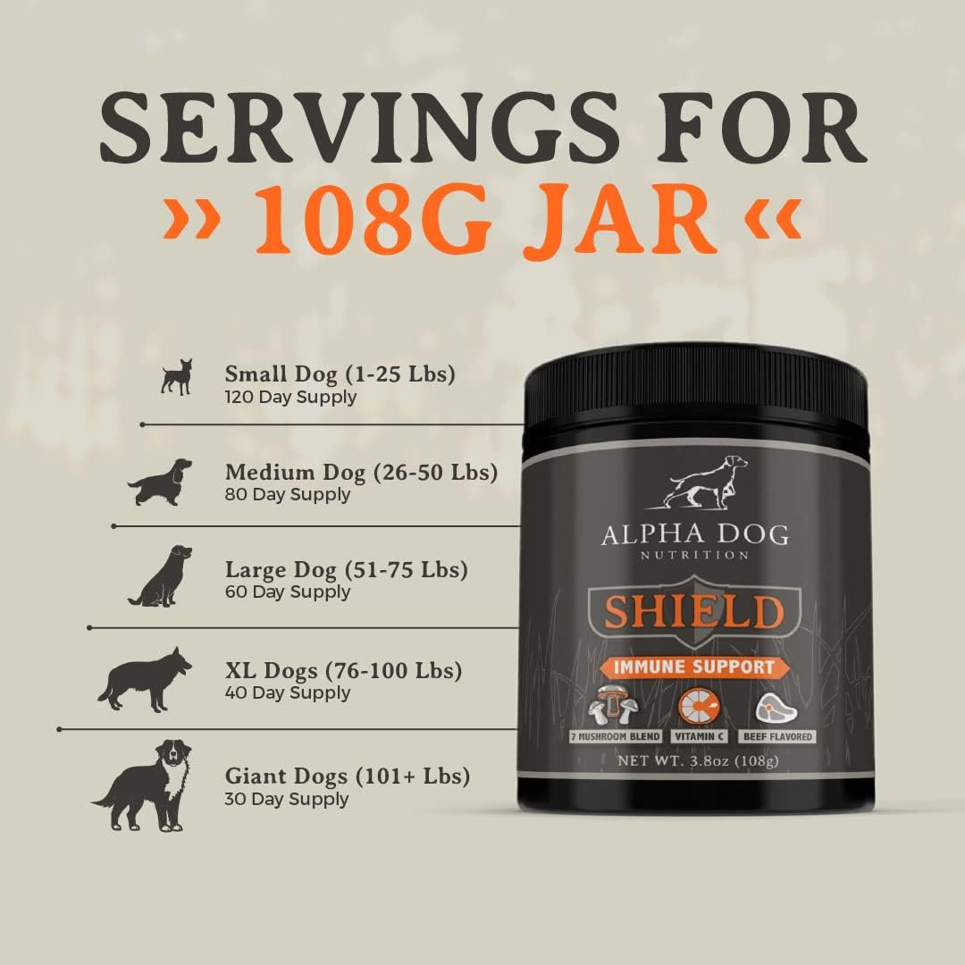 Shield Allergy Immune Support para Perros Pequeños - Polvo de Setas y Vitamina C - 108g