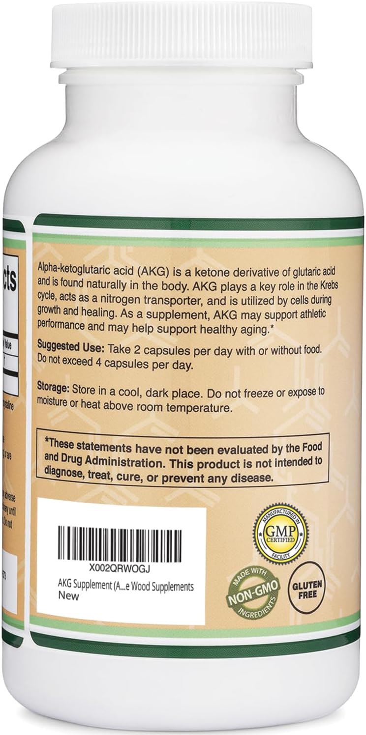 Complemento de AKG (Ácido Alfa-Cetoglutárico) 1.000 mg por dosis, 180 cápsulas - Double Wood