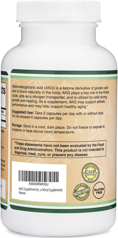 Complemento de AKG (Ácido Alfa-Cetoglutárico) 1.000 mg por dosis, 180 cápsulas - Double Wood – Image 3