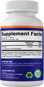 Vitamatic Vitamin B6 (Piridoxina HCI), 50 mg 250 Comprimidos Vegetarianos - Promueve la producción de energía, estimula el metabolismo y apoya el sistema inmunitario