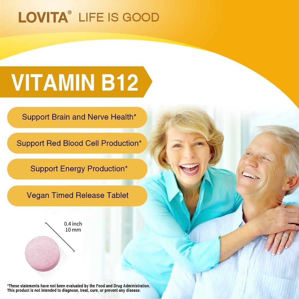 LOVITA Vitamina B12 1000 mcg Liberación Sostenida - 60 Comprimidos Veganos