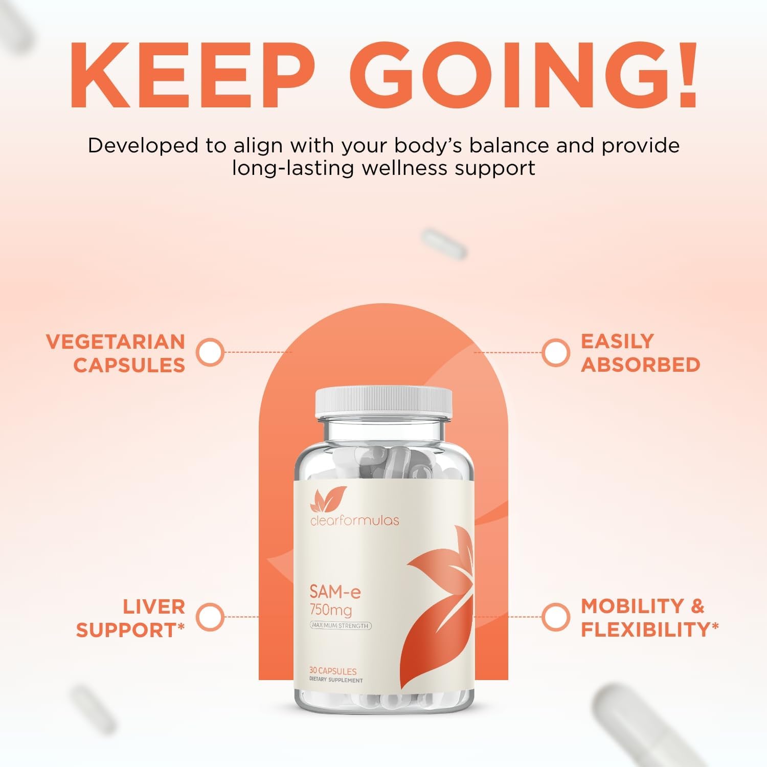 Clear Formulas Bioactive SAM-e 750mg – Apoyo Hepático y Anímico – 30 Cápsulas