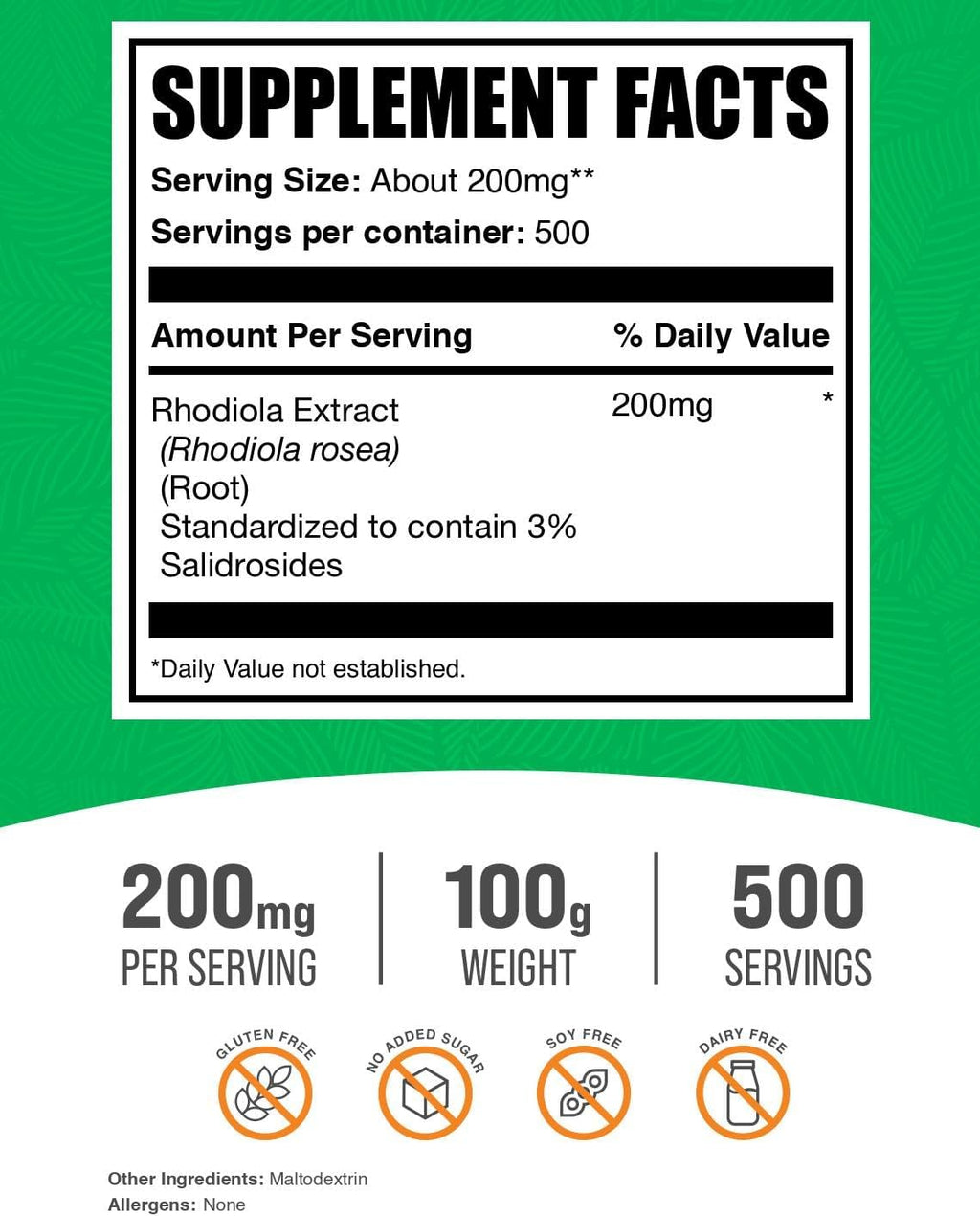 Rhodiola Rosea en Polvo - 3% Salidrosides, 200mg por Dosis, 100g