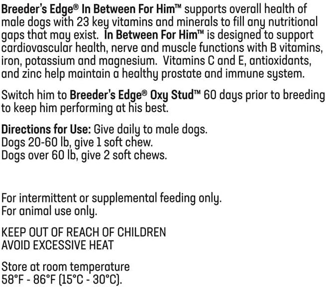 Breeder's Edge In Between for Him - Multivitamínico para perros y gatos machos (360 comprimidos)