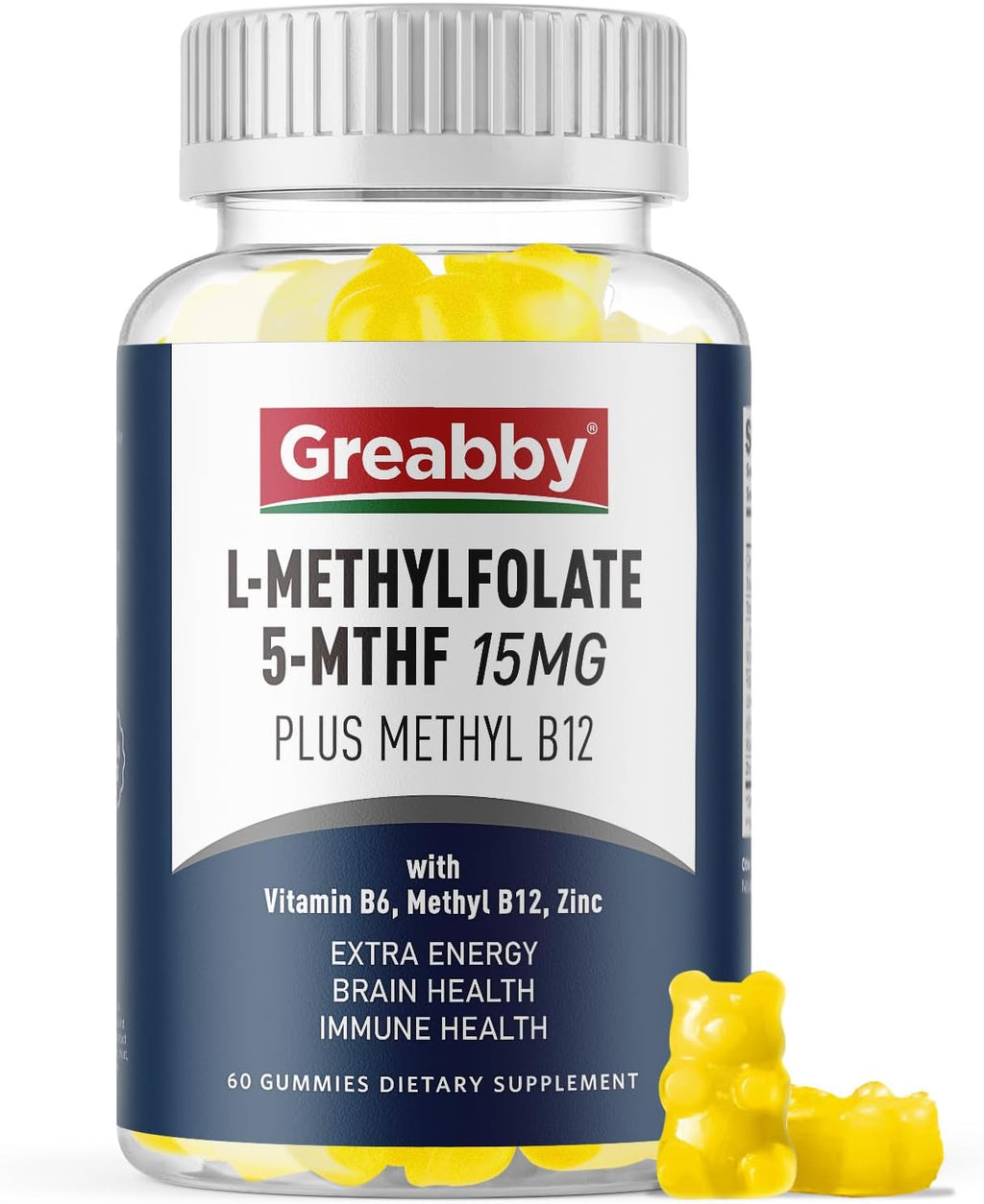 Gominolas de Metilfolato L con B12 Metilada - 5-MTHF 15 mg + Metilcobalamina 1000 mcg - 60 Gominolas Sin Azúcar