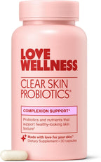 Love Wellness Clear Skin Probiotic – Probiótico para la Piel con Zinc, Bifidobacterium Longum y Extracto de Fruto de Sauzgatillo | 30 Cápsulas