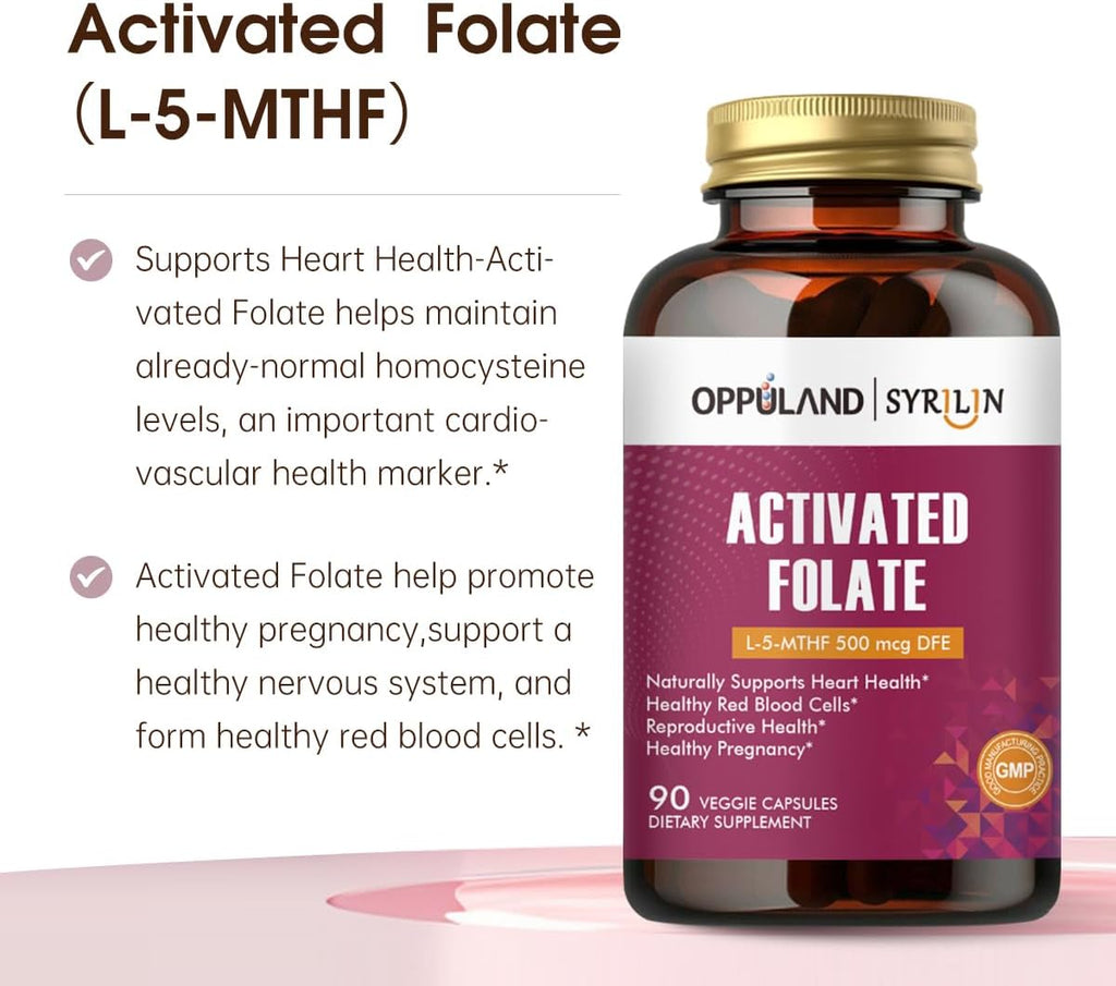 Activated Folate-L 5-MTHF DFE - Metilfolato con B12, CoQ10 y Frambuesa Roja - 500 mcg - 90 Cápsulas Vegetales