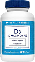 Vitamin D3 400 IU from The Vitamin Shoppe – Bone and Immunity Supplement, 200 Softgels