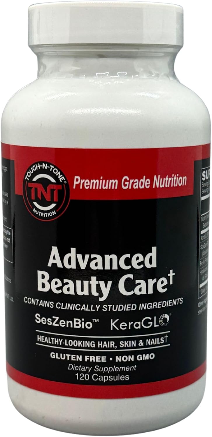TOUGH-N-TONE Advanced Beauty Care - Biotina Vegana con SesZen-Bio®, KeraGLO® Queratina, Fo-Ti y Ácido Hialurónico - Suplemento para Cabello, Piel y Uñas - Sin OGM y Sin Gluten