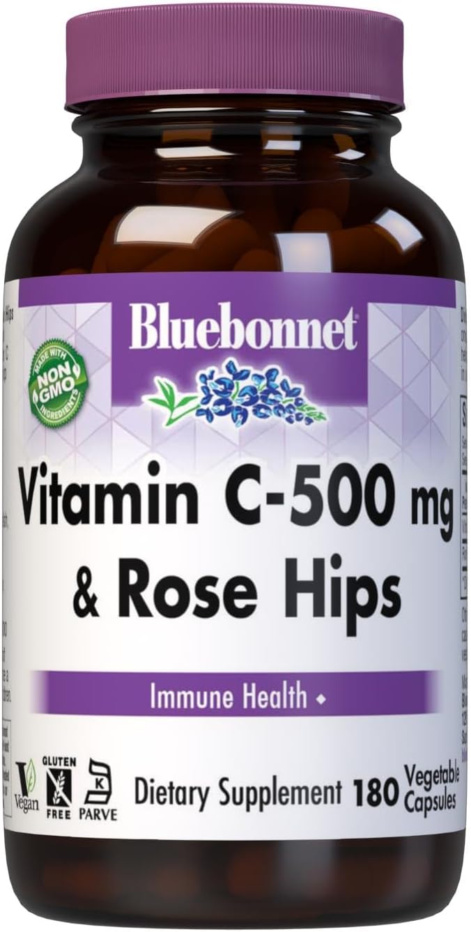 Bluebonnet Vitamina C 500 mg con Escaramujo, 180 Cápsulas Vegetales