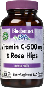 Bluebonnet Vitamina C 500 mg con Escaramujo, 180 Cápsulas Vegetales
