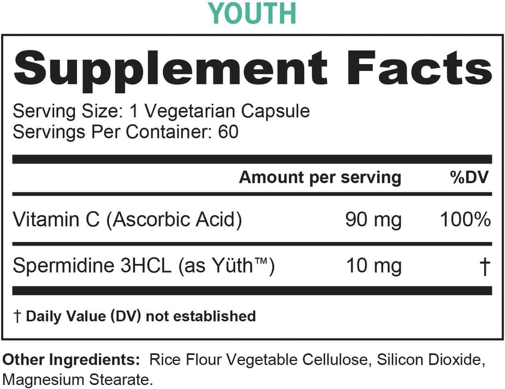 Vitauthority Espermidina 3HCL 99% - Apoyo Celular y Longevidad - 60 Dosis
