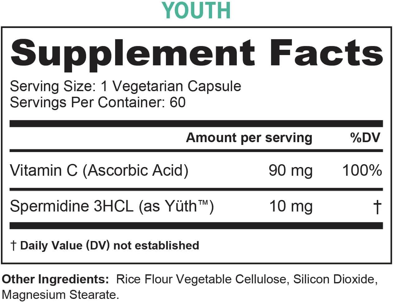 Vitauthority Espermidina 3HCL 99% - Apoyo Celular y Longevidad - 60 Dosis