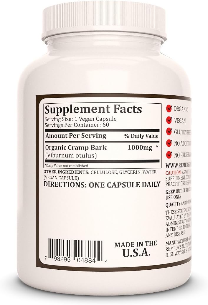 Remedy's Nutrition Corteza de Cramp | 1000 mg, 60 Cápsulas Veganas | Suplemento Herbal