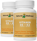 Natural Wellness Vitamina D3 + K2 2500 UI y 45 mcg MK-7 – 120 Cápsulas (2 Envases)