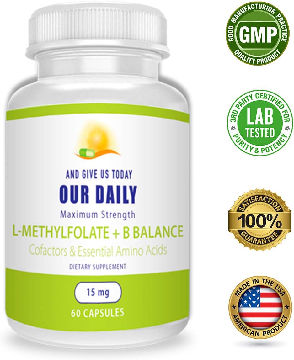 Our Daily Vites L-Metilfolato 15 mg Complejo B Balance - 5-MTHF Activo, B12 Metilada, B9, B6, B2 - Salud Cerebral, Cardíaca y Fetal - 60 Cápsulas