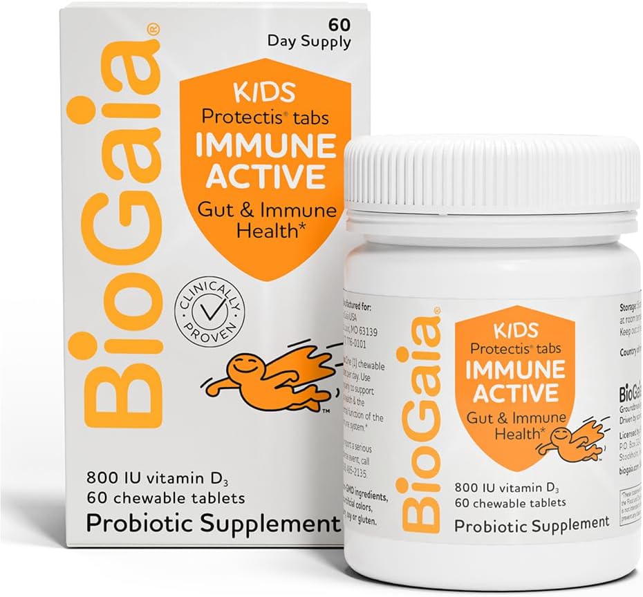 BioGaia Immune Active Kids | Probiótico + Vitamina D | Salud Digestiva e Inmune | 60 Comprimidos Masticables
