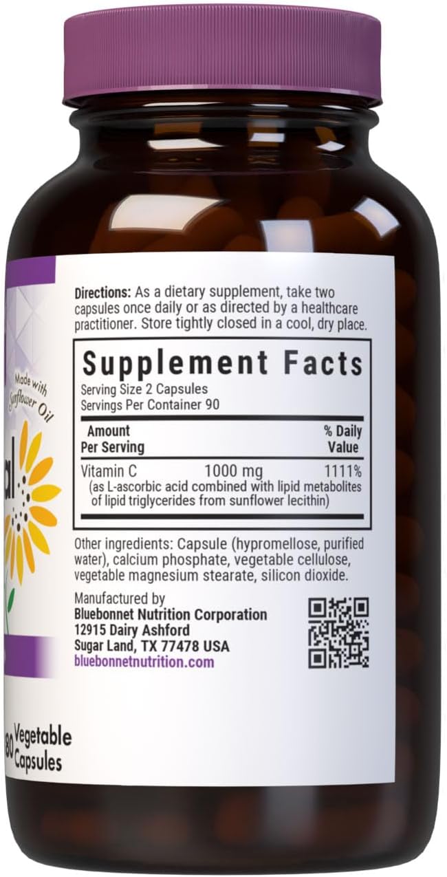 BlueBonnet Nutrition Vitamina C Liposomal 1000 mg, con Aceite de Girasol, 180 Cápsulas Vegetales