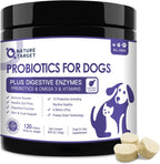 NATURE TARGET Probióticos para Perros, 6B UFC, Liofilizados, con Prebióticos y Enzimas, Omega 3, 120 Masticables