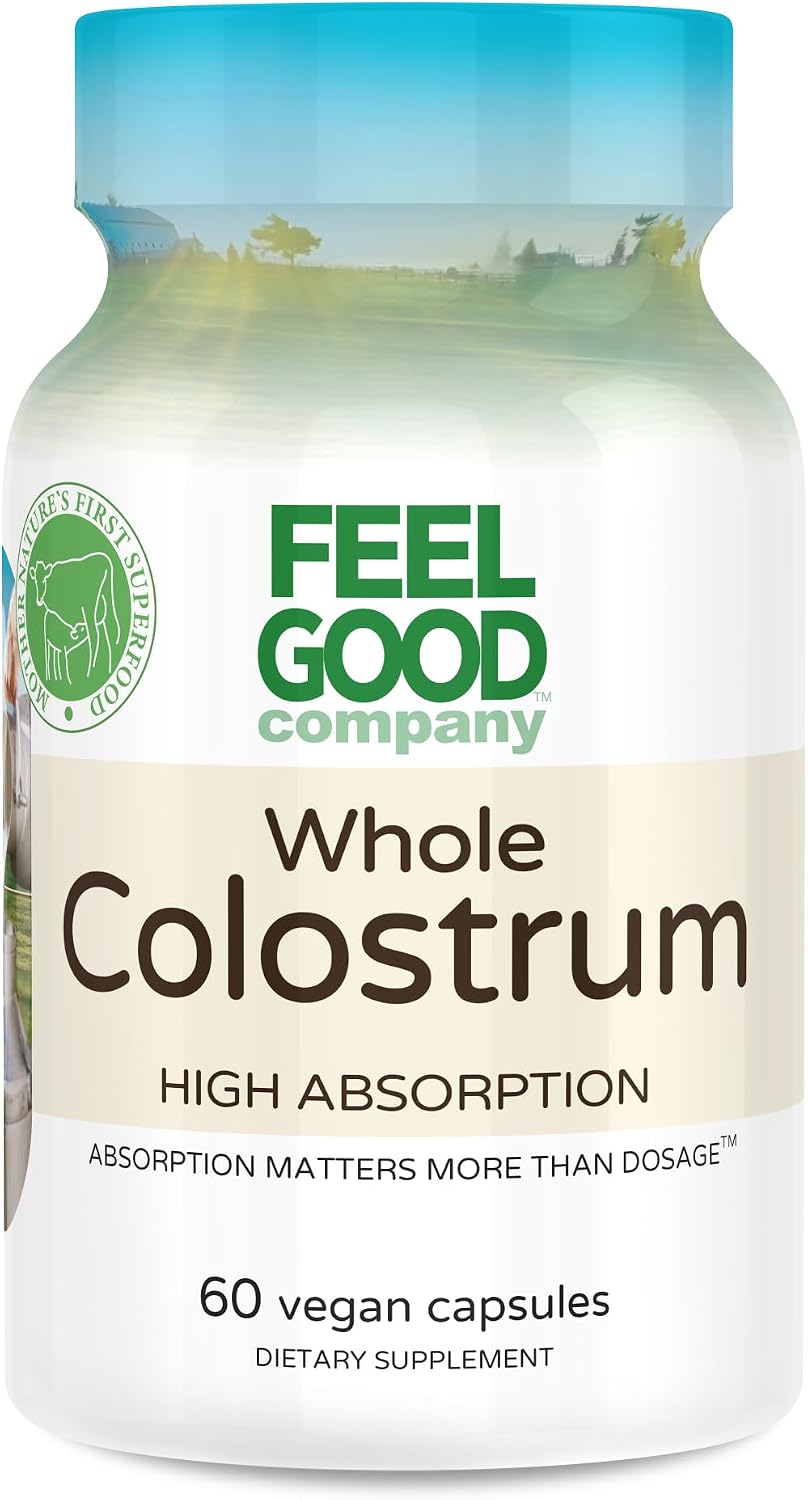 FeelGood Superfoods Calostro Bovino en Cápsulas - 2000 mg por Dosis - Salud Intestinal e Inmunidad - 60 Cápsulas