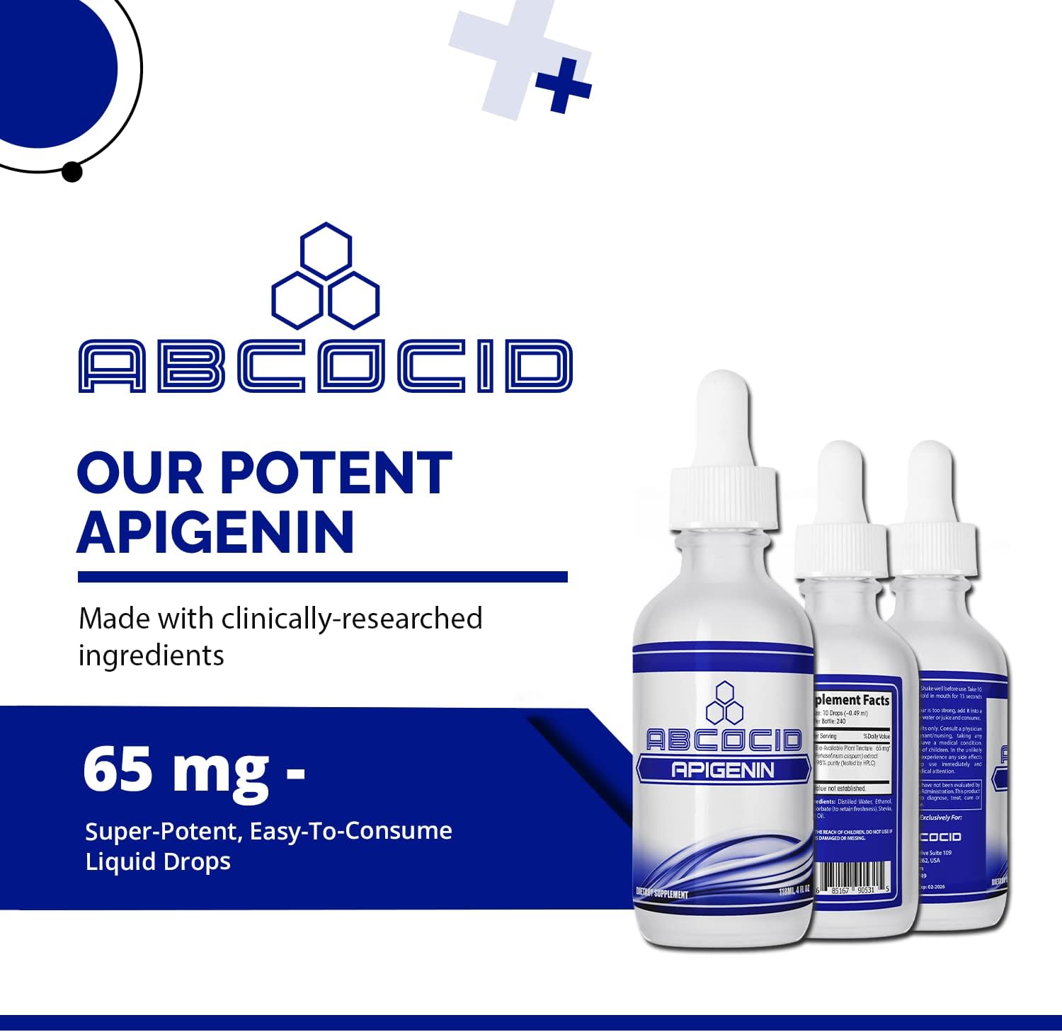 Apigenina 65 mg Líquido - 240 Dosis - Suplemento de Flavonoides - ABCOCID