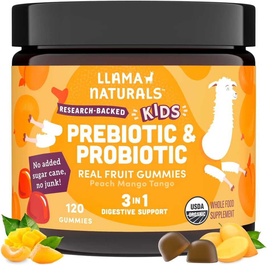 Llama Naturals Probiótico con Prebiótico para Niños - Gomitas Sabor Melocotón Mango, 120 uds
