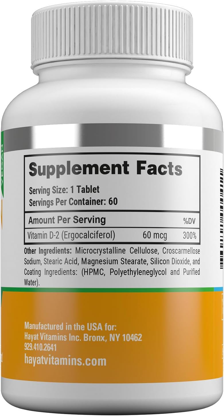 HAYAT Vitamins Vitamina D2 Natural Vegana 2400 UI, Certificada Halal (Paquete de 3)