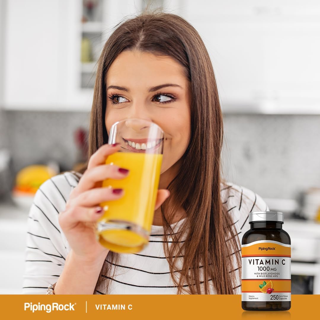 Piping Rock Vitamin C 1000mg | 250 Cápsulas | con Bioflavonoides y Escaramujo | Suplemento para Mujeres y Hombres | No-GMO, Sin Gluten
