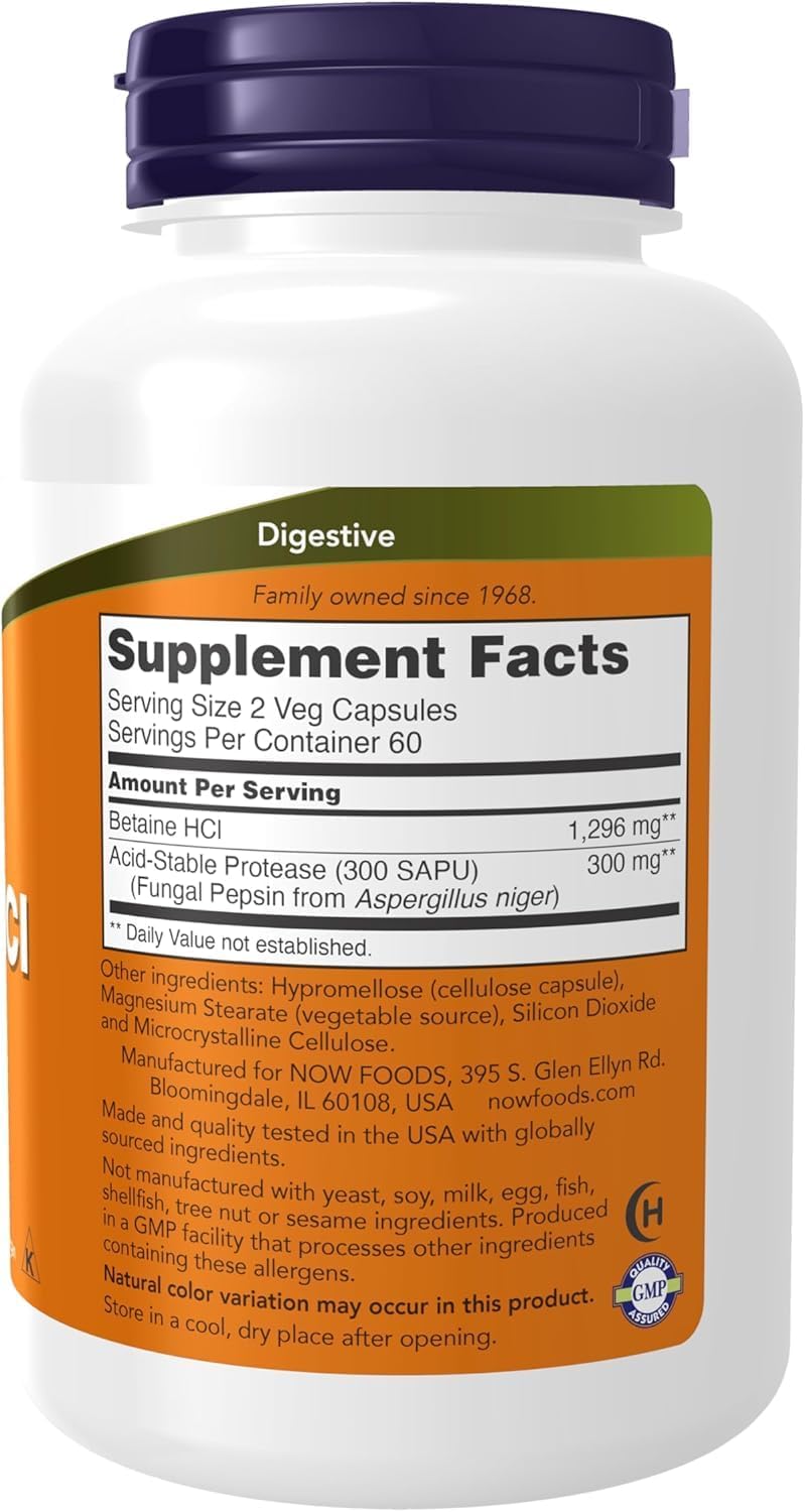 NOW Foods Betaine HCl, 120 Cápsulas
