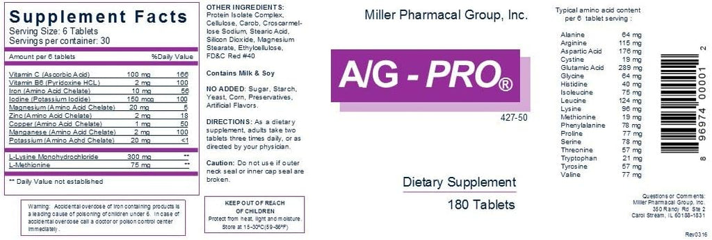 Miller Pharmacal A/G Pro Comprimidos, 180 unidades