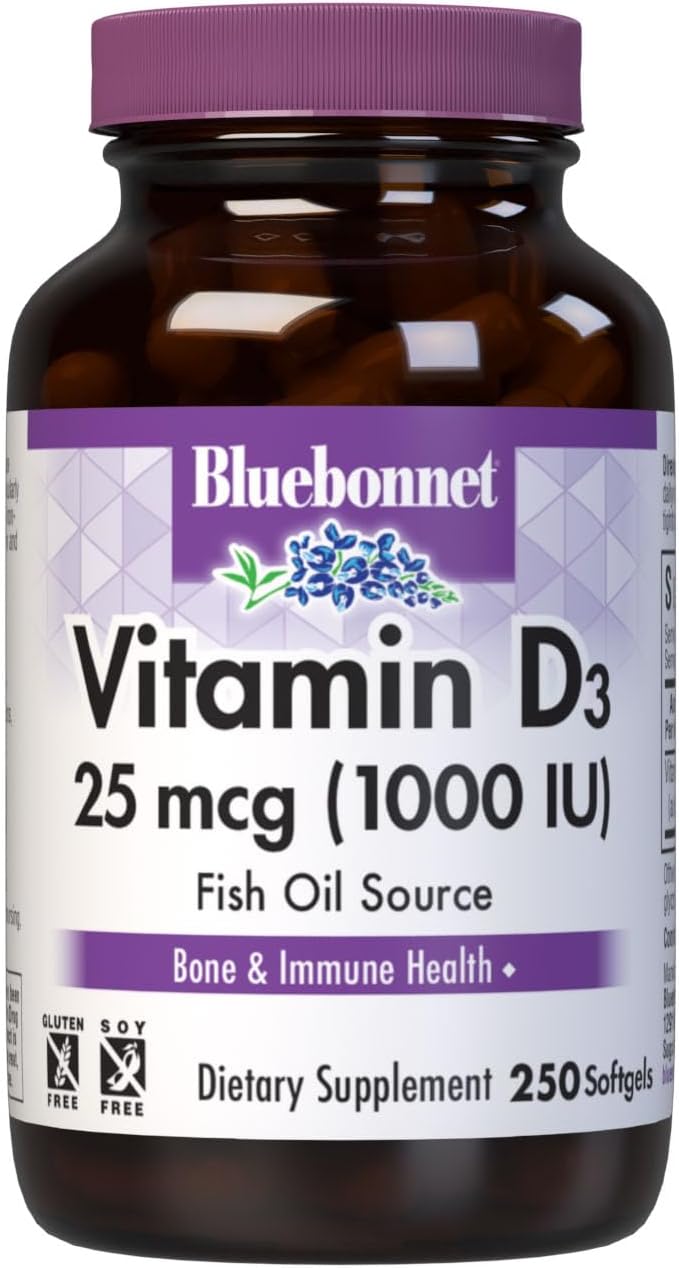 Bluebonnet Nutrition Vitamina D3 1000 UI – 250 Cápsulas Blandas