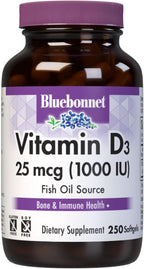 Bluebonnet Nutrition Vitamina D3 1000 UI – 250 Cápsulas Blandas