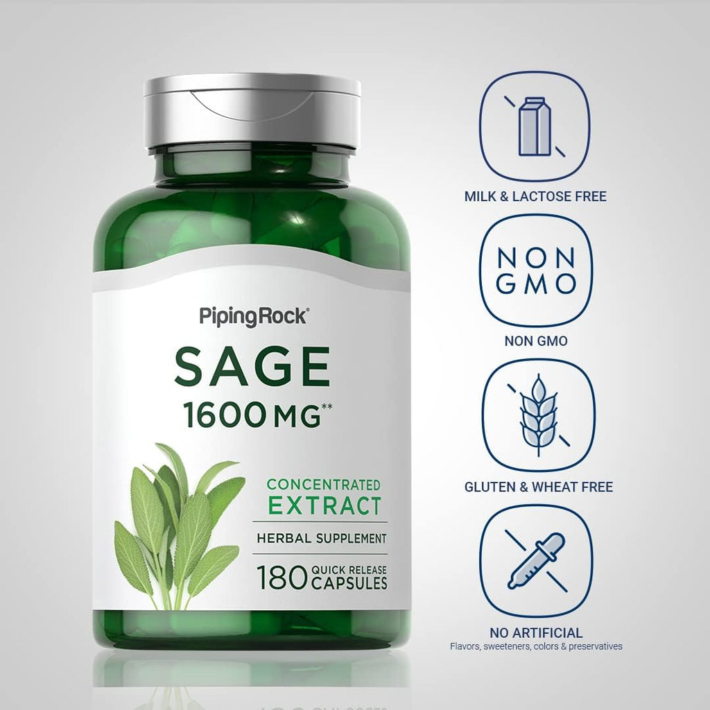 Piping Rock Sage Supplement | 180 Capsules | Concentrated Herbal Extract | Non-GMO & Gluten-Free Formula