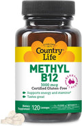 Country Life Metil B12, 3000 mcg Pastillas, Sabor a Bayas, 120 Pastillas Veganas