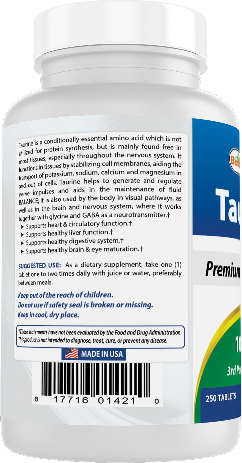 Best Naturals Taurina 1000 mg 250 Comprimidos