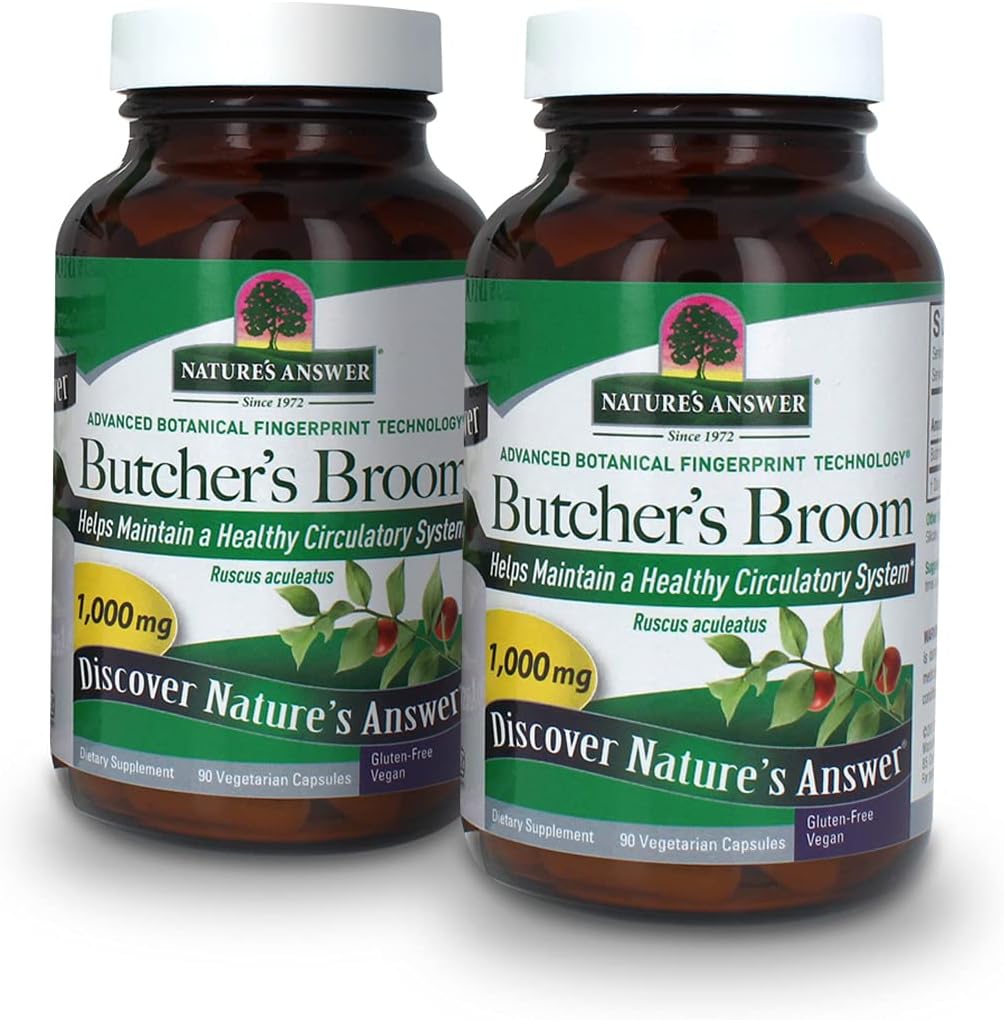 Nature's Answer Raíz de Escoba de Carnicero 1000 mg, 90 Cápsulas (Paquete de 2)