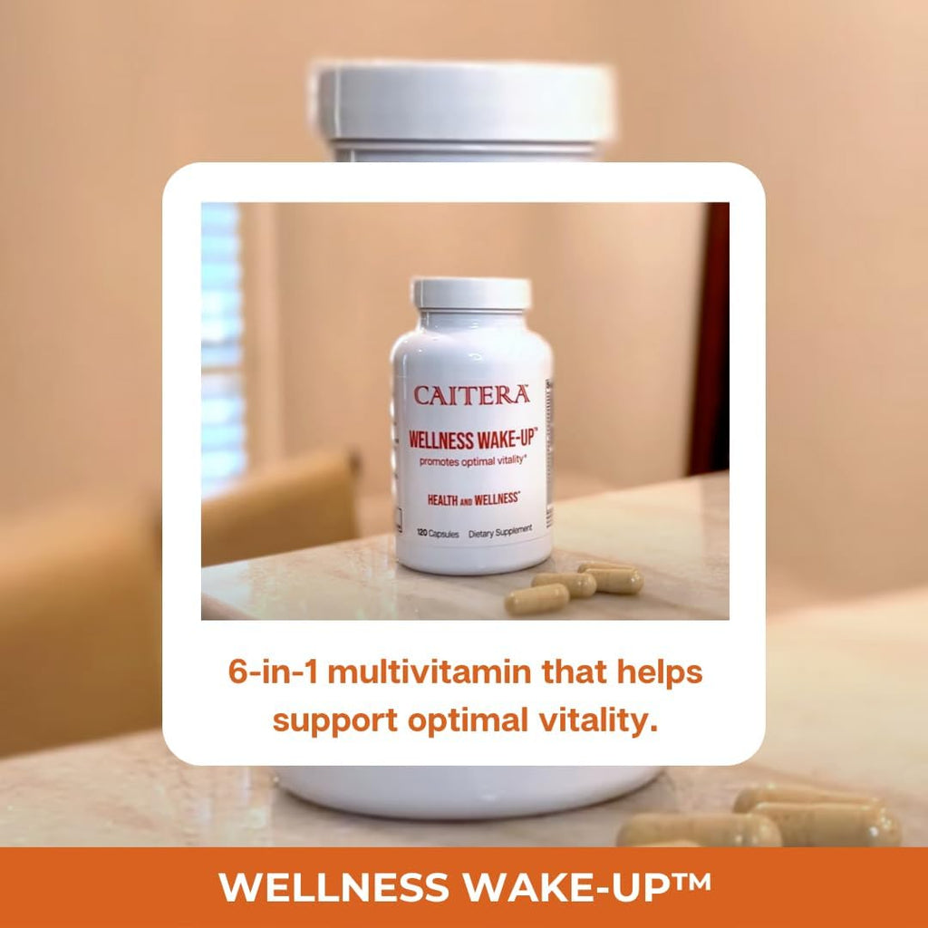 Wellness Wake-Up | 6 en 1 Suplemento Dietético para Hombres y Mujeres | Complejo de Vitaminas, Minerales, Enzimas y Probióticos | Vegano 120 Cápsulas
