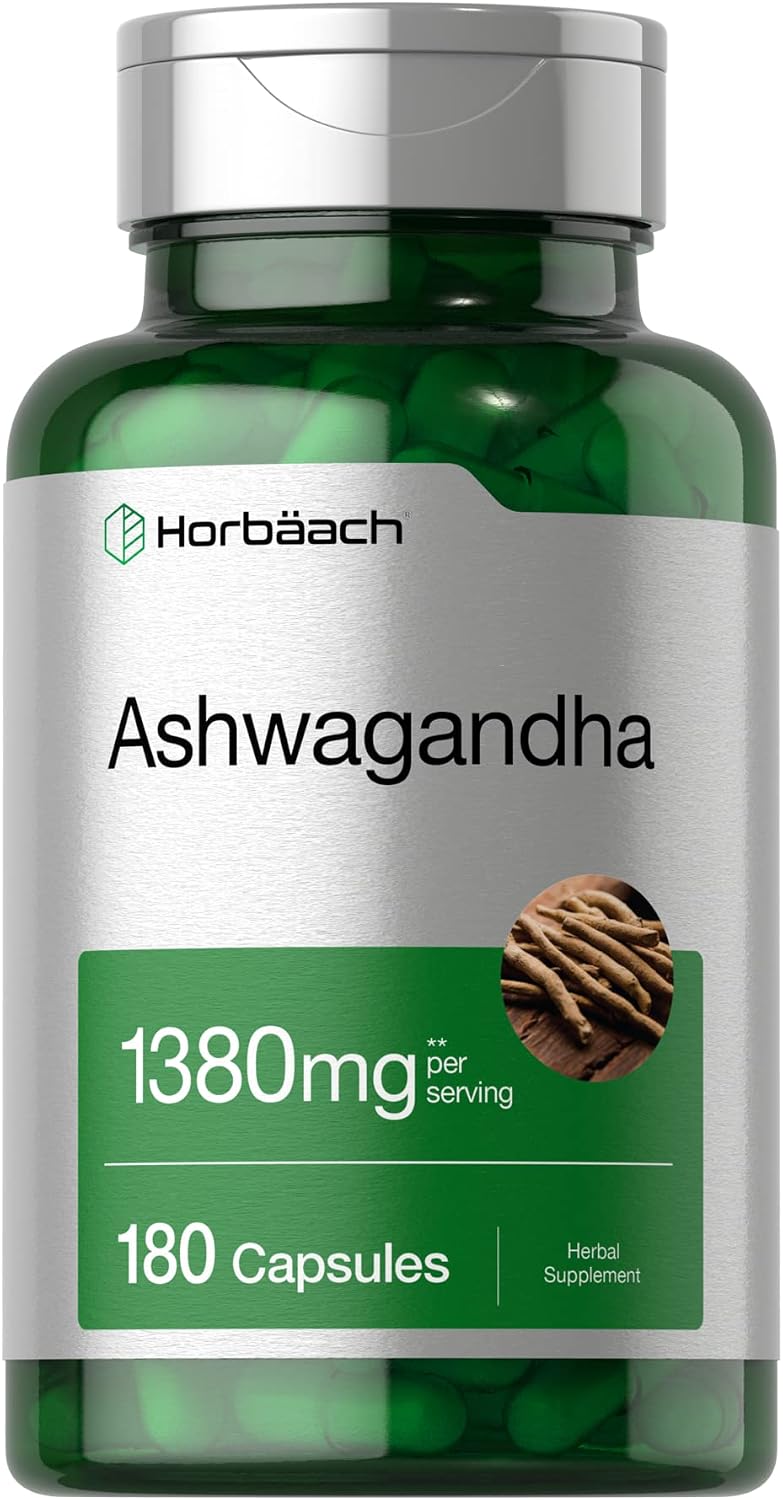 Horbäach Ashwagandha Root Supplement | 180 Cápsulas | para Hombres y Mujeres | Extracto Herbal | No-GMO, Sin Gluten