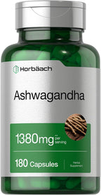 Horbäach Ashwagandha Root Supplement | 180 Cápsulas | para Hombres y Mujeres | Extracto Herbal | No-GMO, Sin Gluten