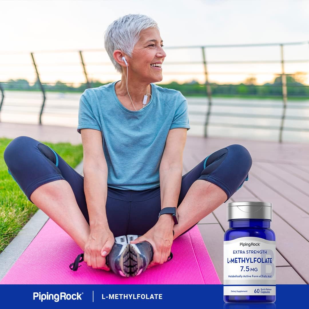Piping Rock L-Methylfolate 7.5 mg | 60 Cápsulas | Complemento de Potencia Extra | Ácido Fólico Activo | Non-GMO, Sin Gluten