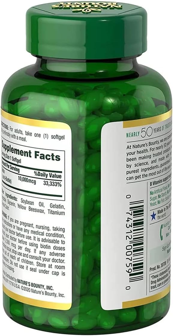 Nature's Bounty Biotina 10.000 mcg, 250 Cápsulas Blandas de Liberación Rápida