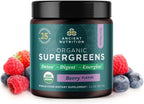 Ancient Nutrition SuperGreens en Polvo con Probióticos, Sabor Berry Orgánico, 12 Porciones, 91g