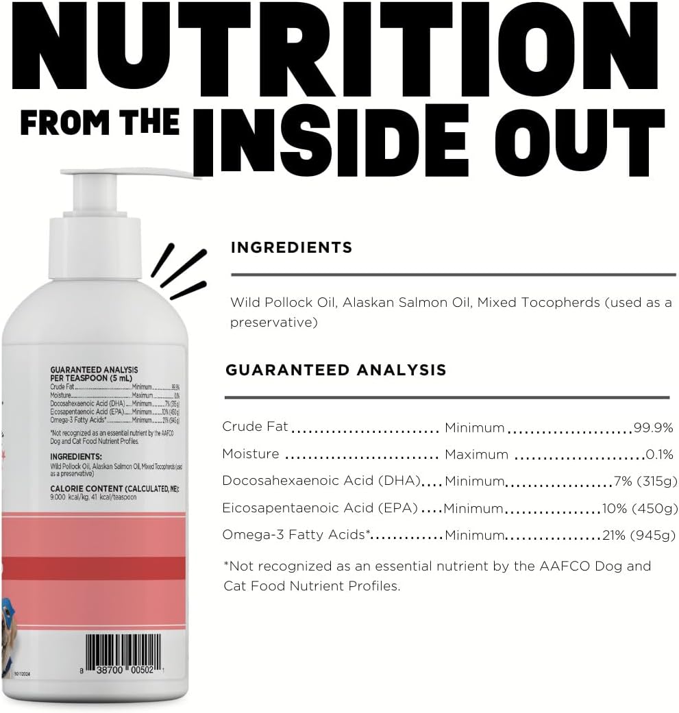 Dinovite SuprOmega Aceite de Salmón Salvaje para Perros y Gatos - Sin GMO - Omega 3 para Piel y Pelo - Suplemento Alimenticio - 473 ml